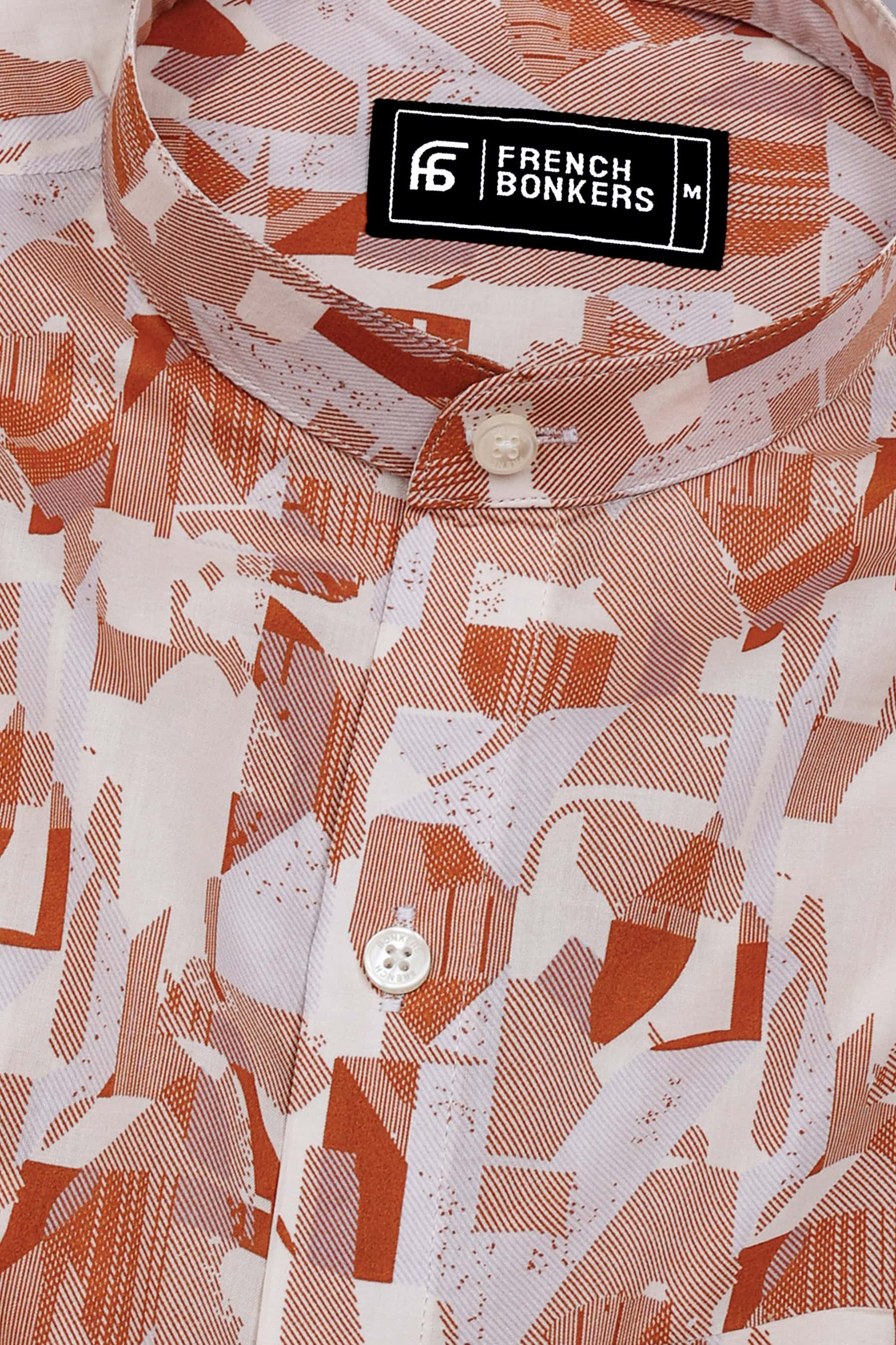 Sage Orange Abstract Geometric Printed Cotton Shirt