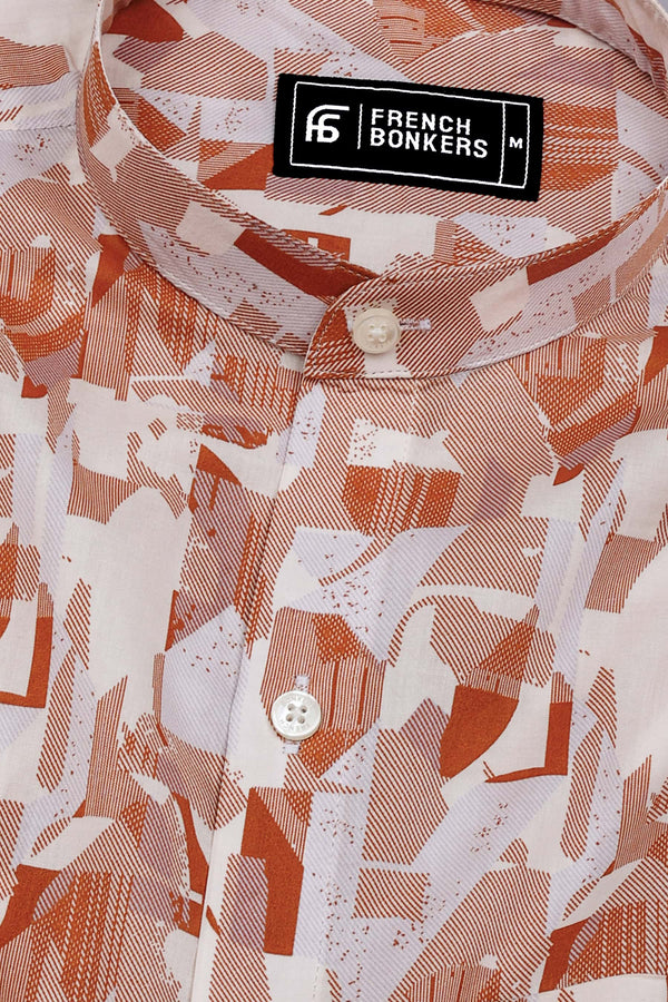 Sage Orange Abstract Geometric Printed Cotton Shirt