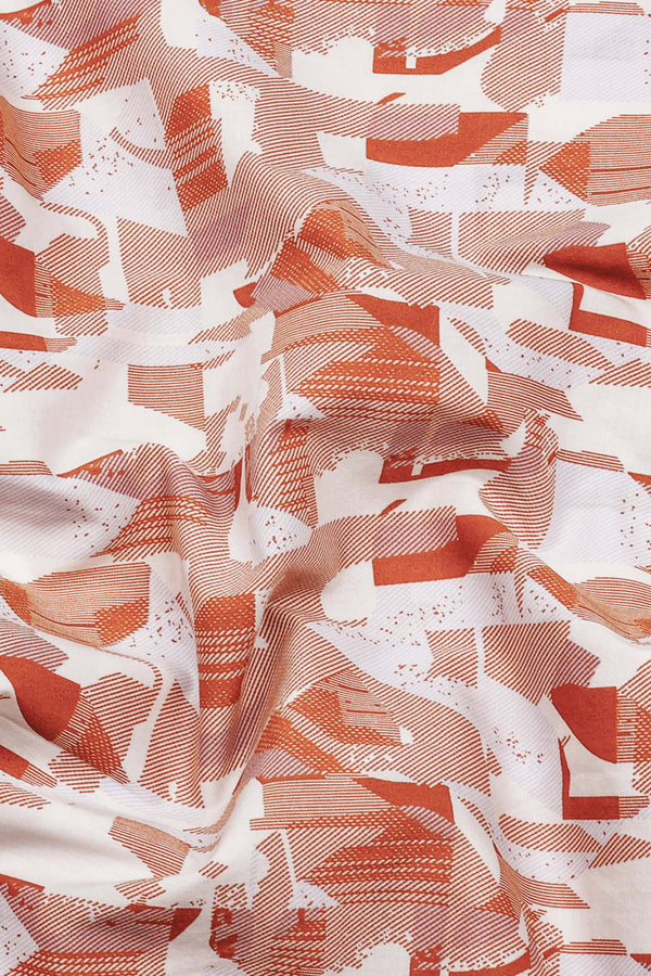 Sage Orange Abstract Geometric Printed Cotton Shirt
