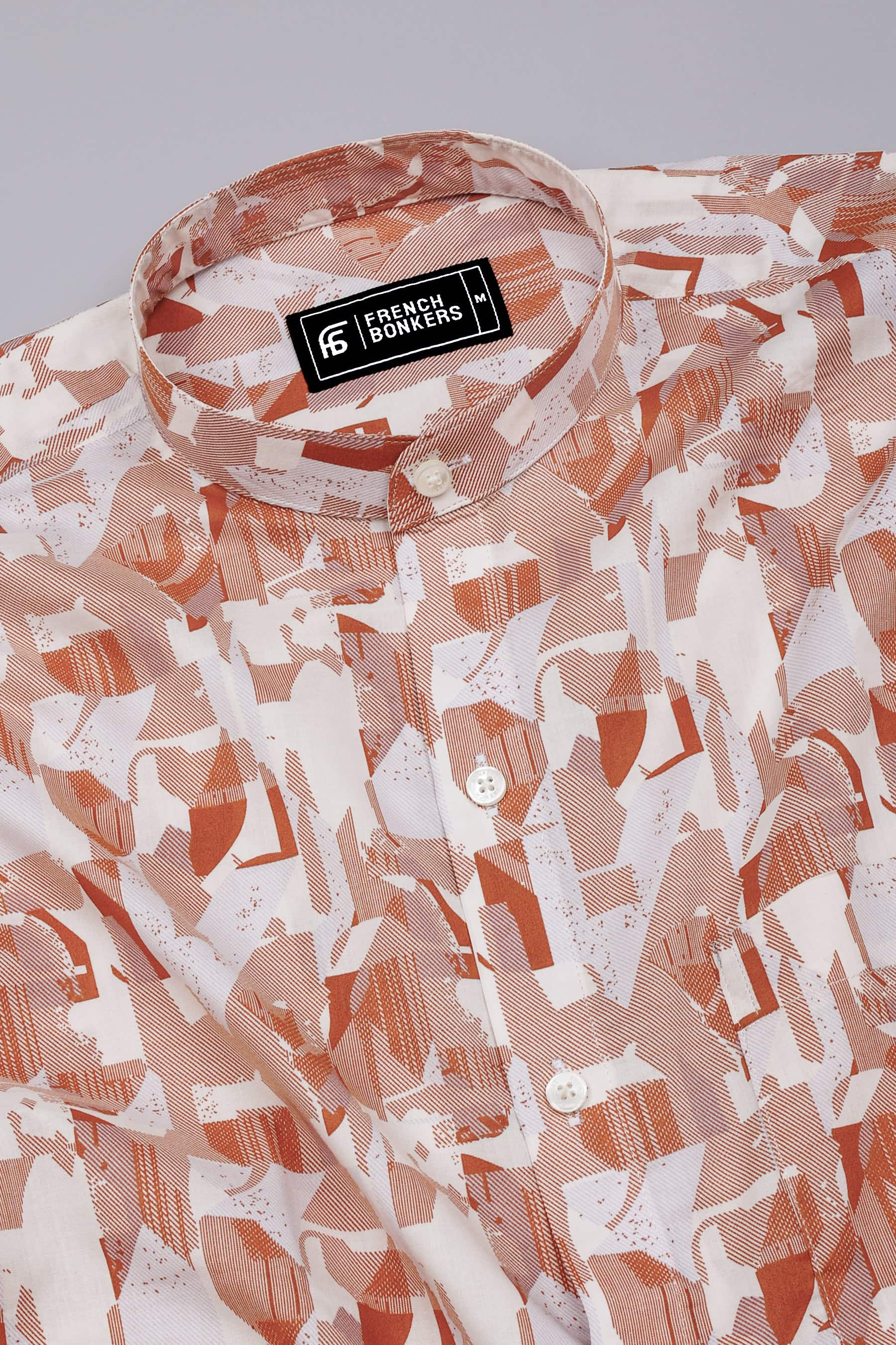 Sage Orange Abstract Geometric Printed Cotton Shirt