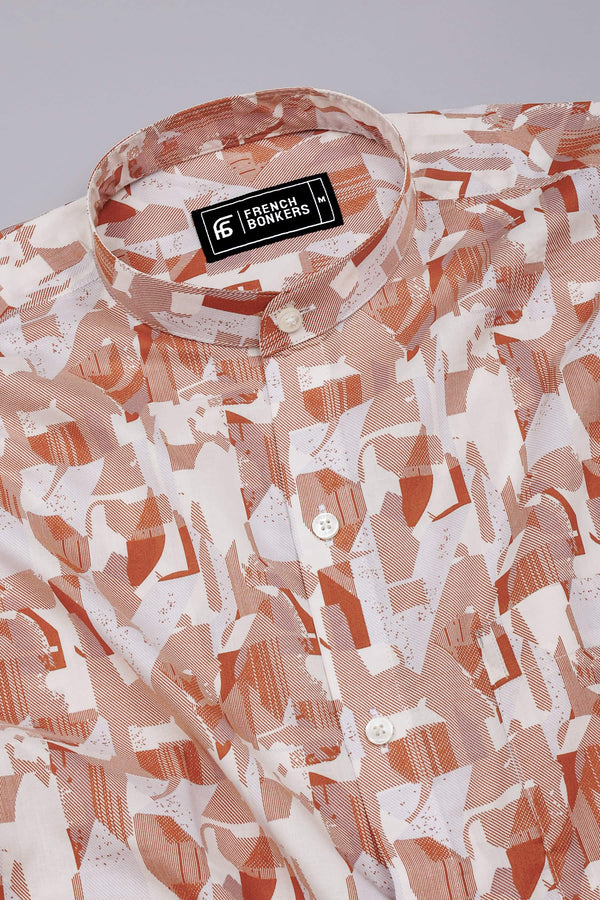 Sage Orange Abstract Geometric Printed Cotton Shirt