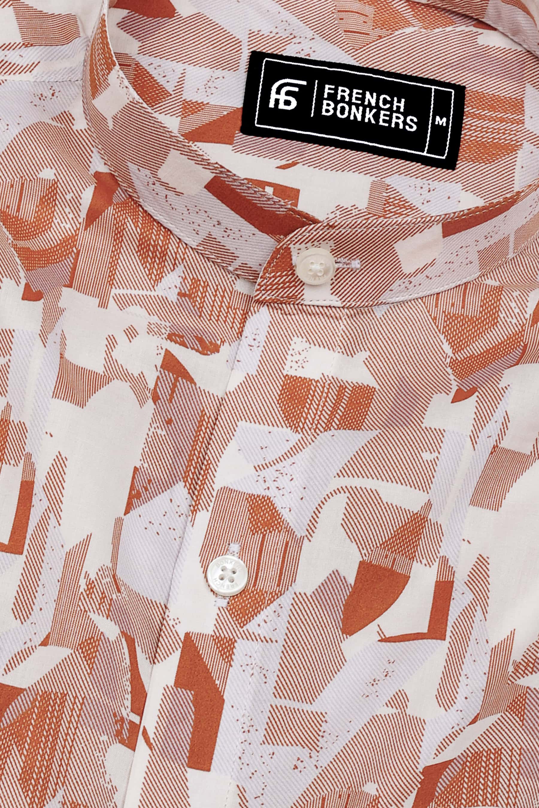 Sage Orange Abstract Geometric Printed Cotton Shirt