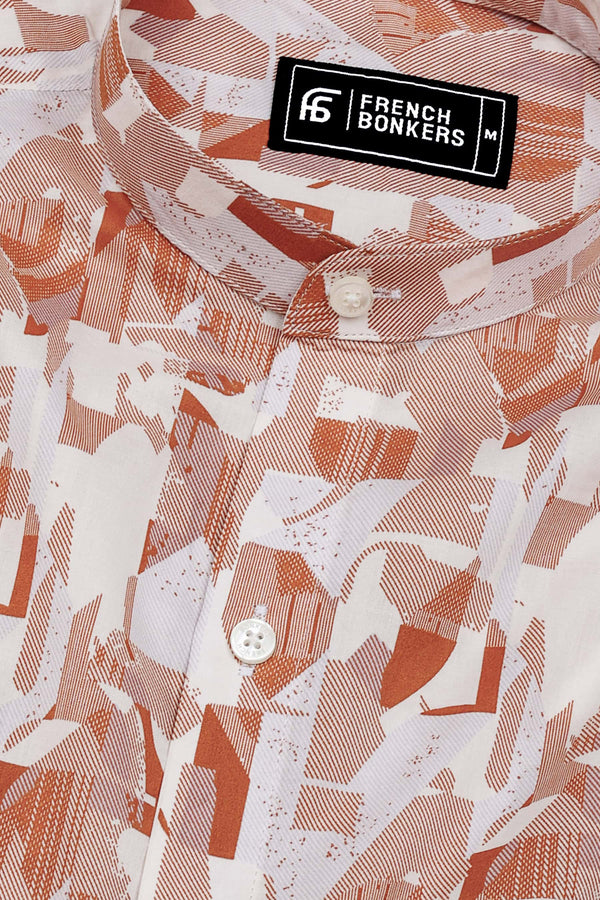 Sage Orange Abstract Geometric Printed Cotton Shirt