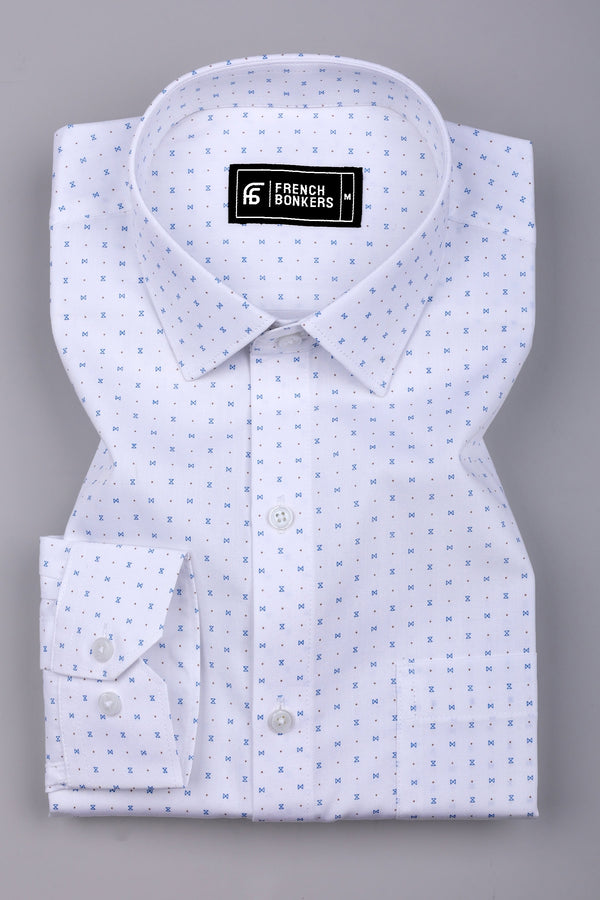 Milary White With Blue Hourglass Printed Cotton Shirt
