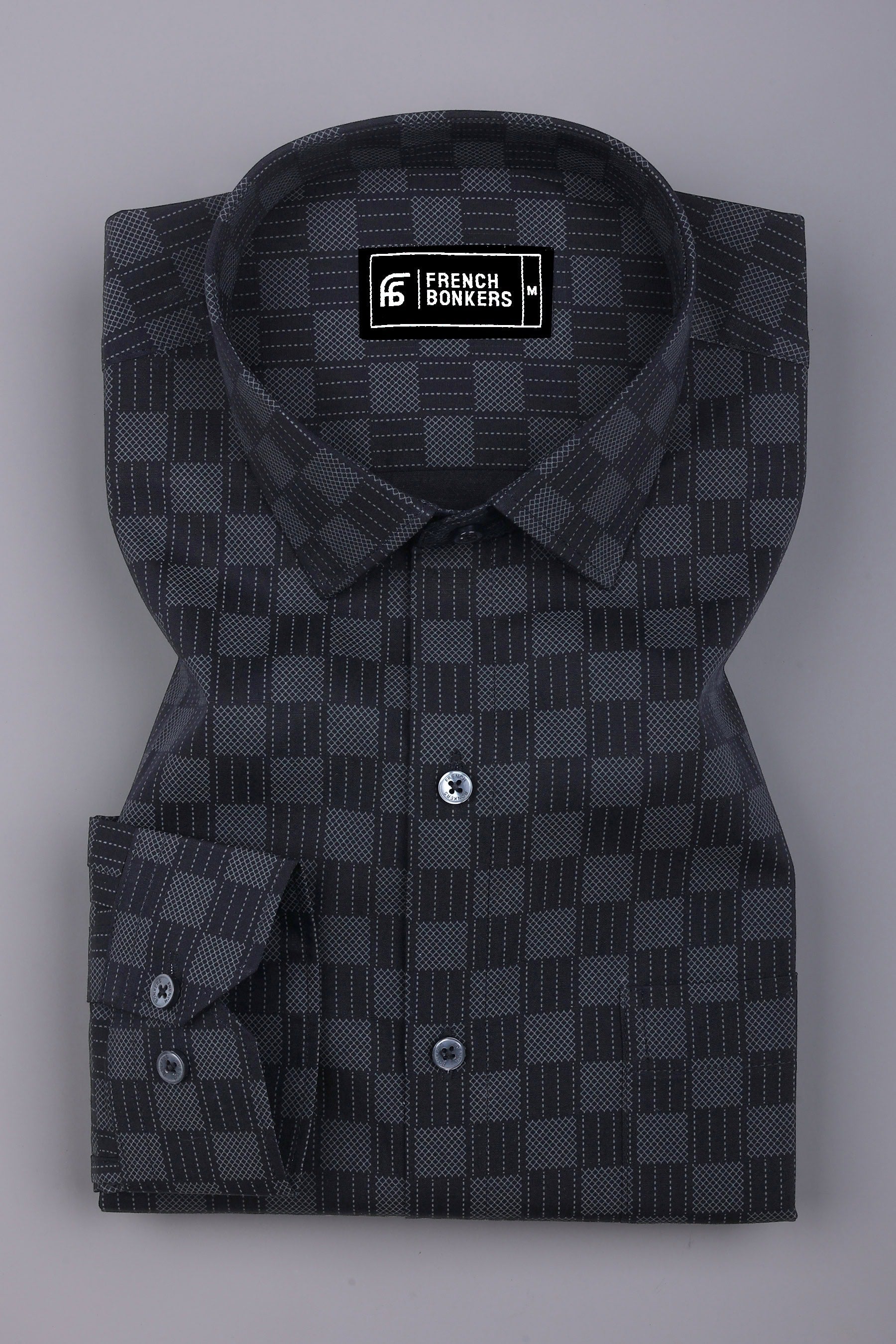 Onyx Black with Grey Checked Cotton Shirt
