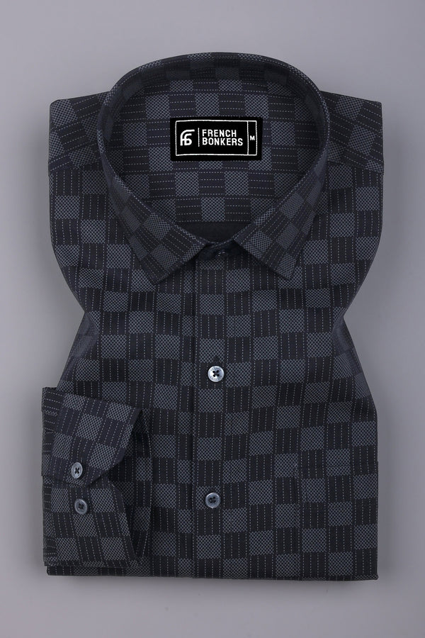 Onyx Black with Grey Checked Cotton Shirt