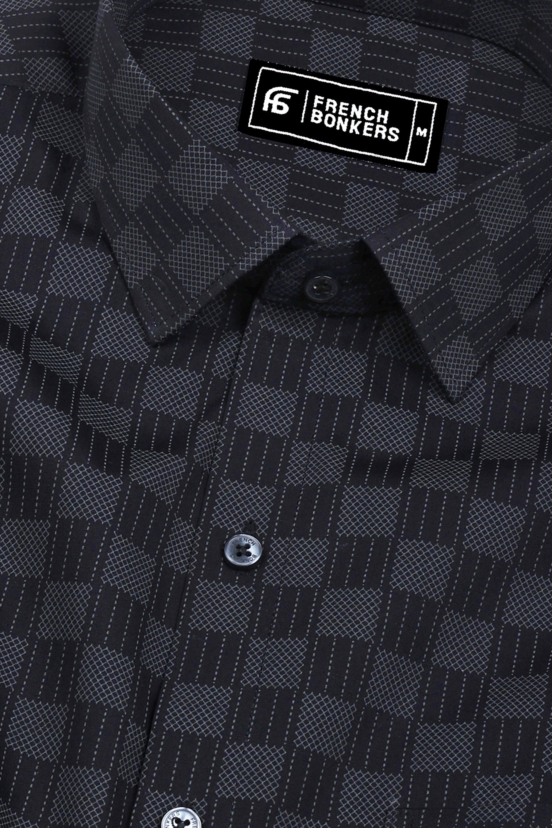 Onyx Black with Grey Checked Cotton Shirt