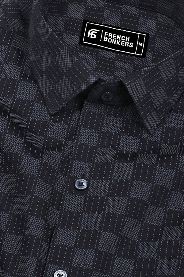 Onyx Black with Grey Checked Cotton Shirt