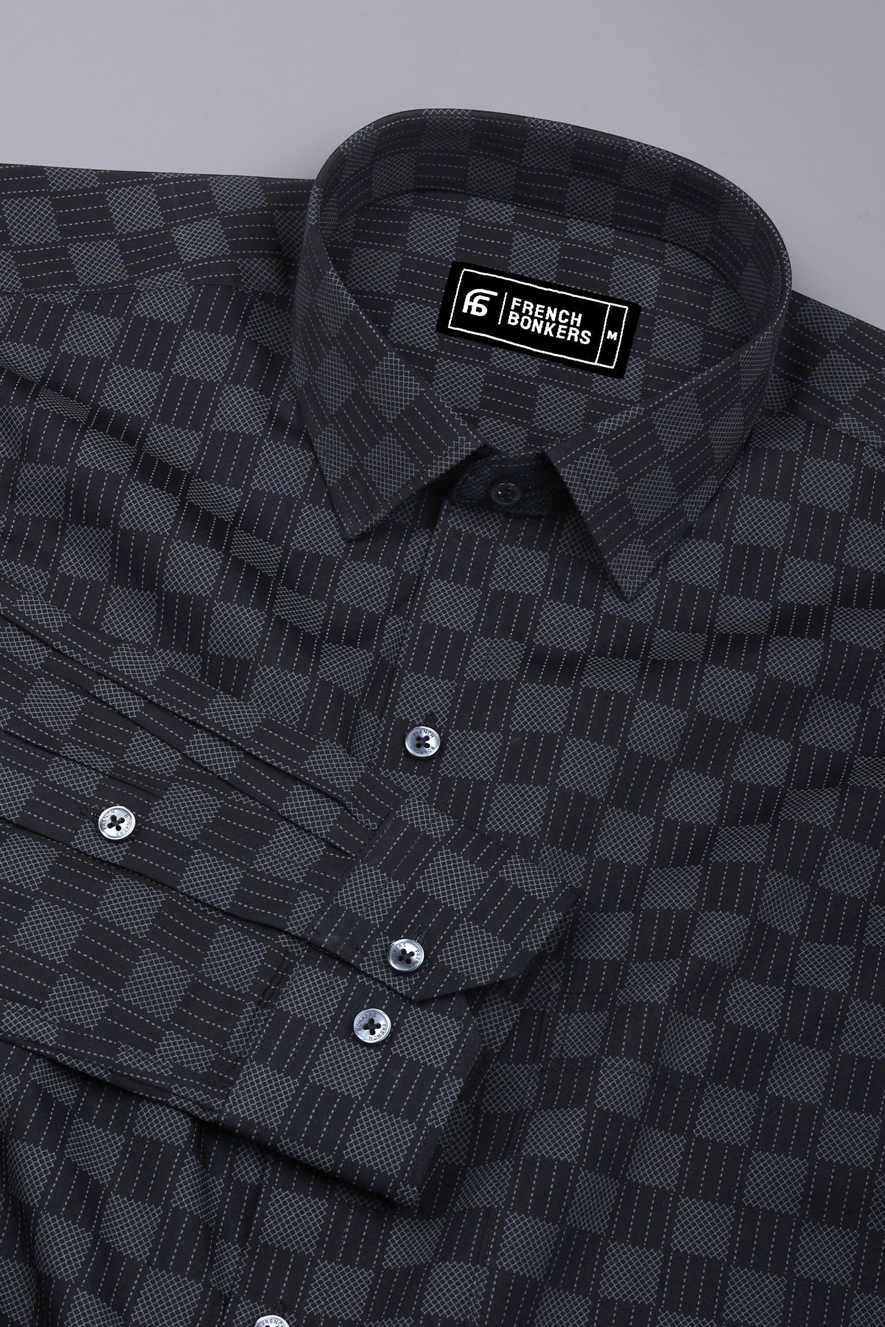 Onyx Black with Grey Checked Cotton Shirt