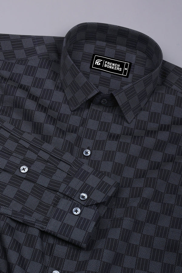 Onyx Black with Grey Checked Cotton Shirt