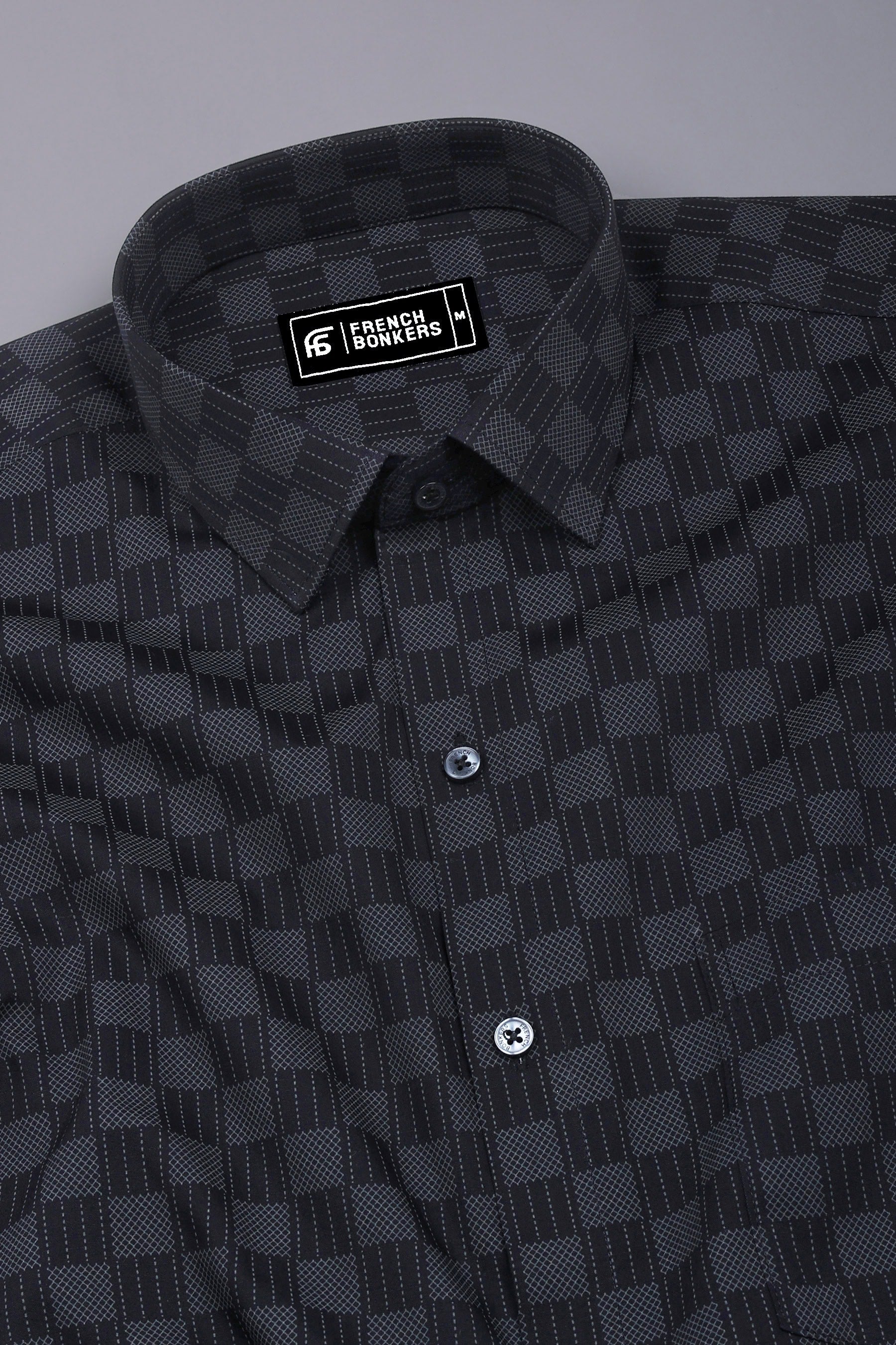 Onyx Black with Grey Checked Cotton Shirt
