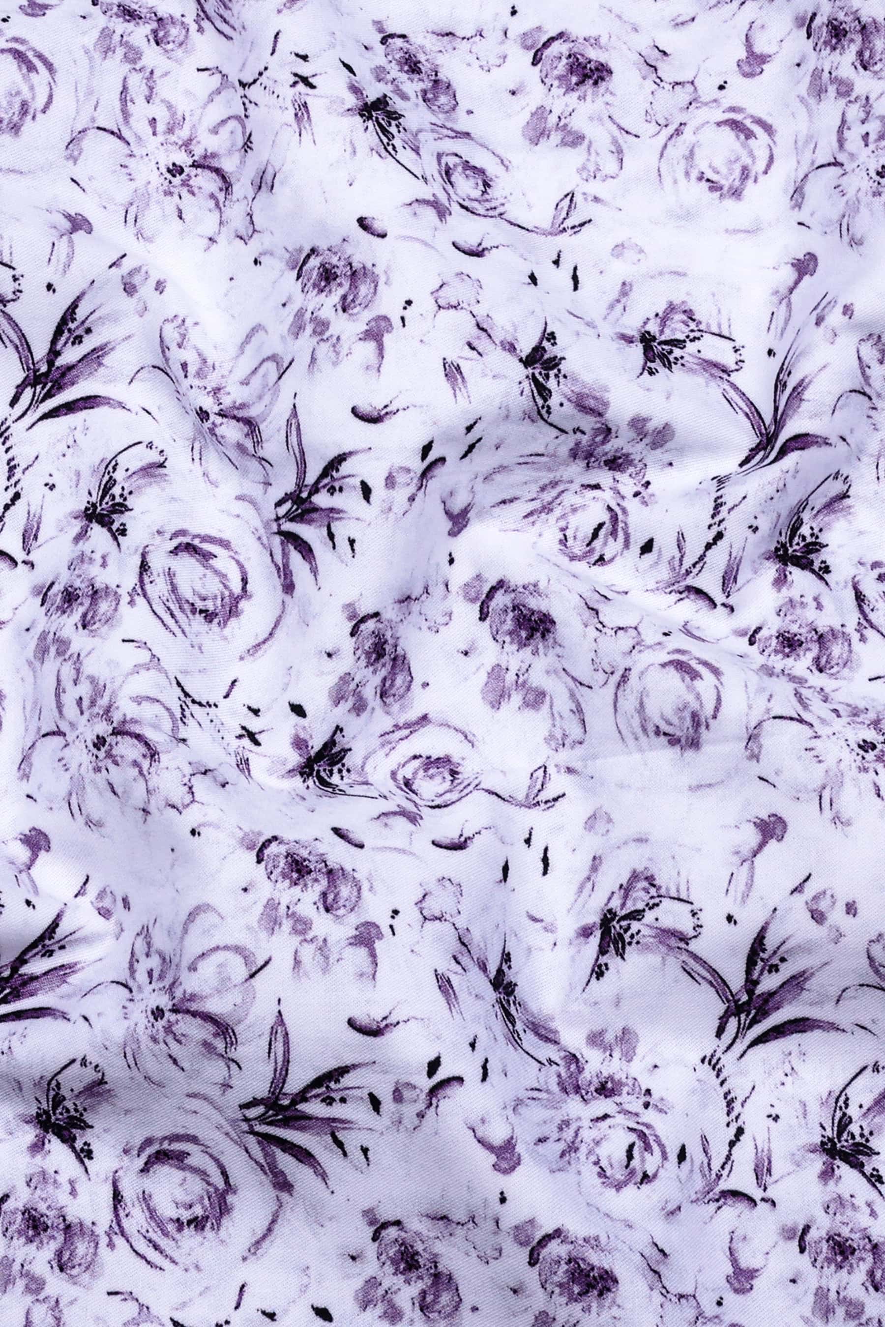 Lavender Purple With White Digital Floral Printed Cotton Shirt