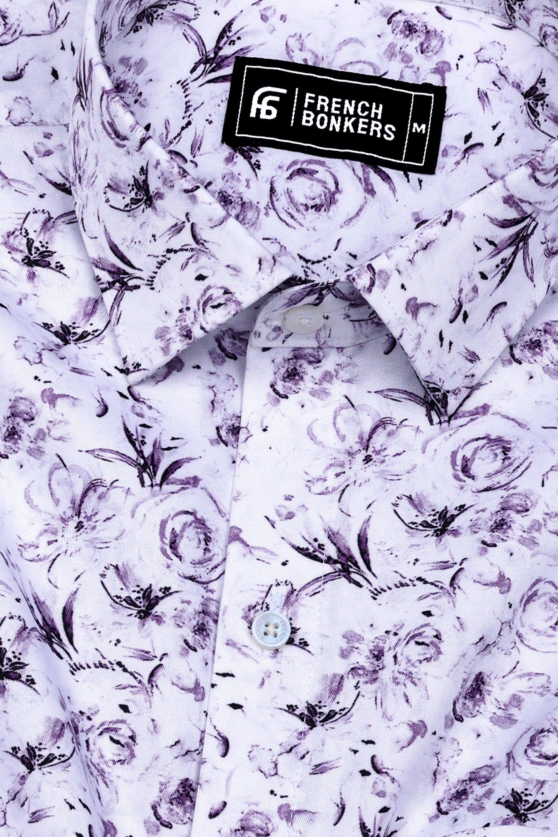 Lavender Purple With White Digital Floral Printed Cotton Shirt
