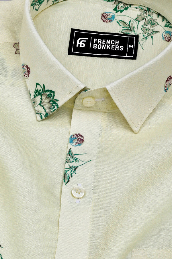 Freesia Cream Floral Printed Linen Cotton Shirt
