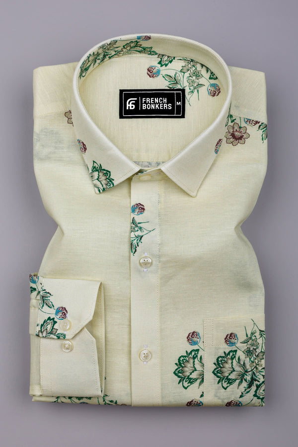 Freesia Cream Floral Printed Linen Cotton Shirt