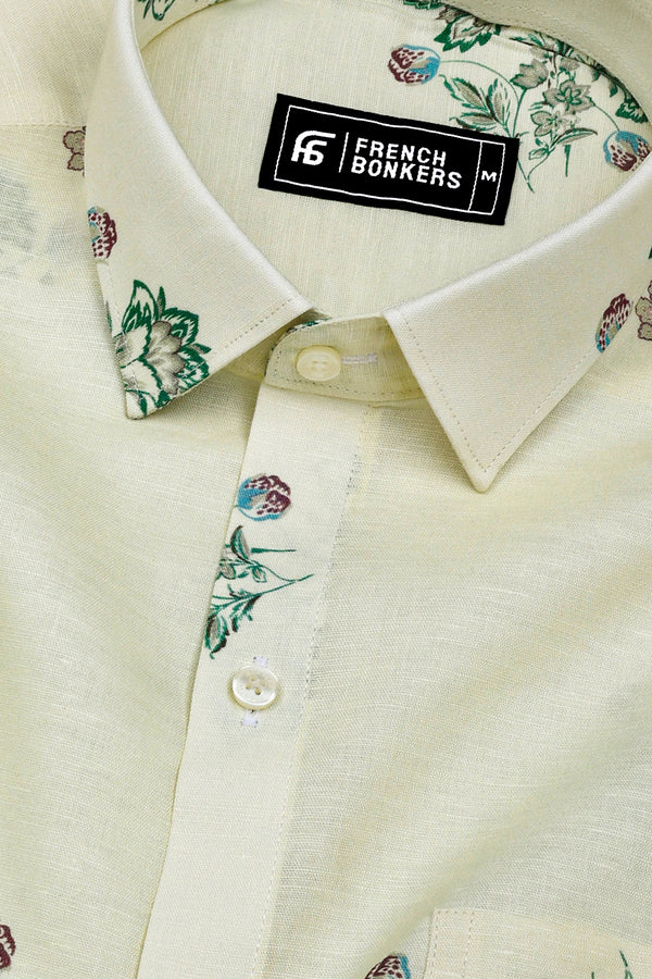 Freesia Cream Floral Printed Linen Cotton Shirt