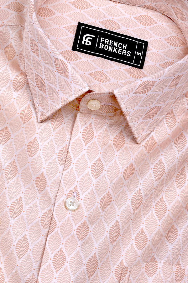 Crayola Peach Orange Leaf Printed Cotton Shirt