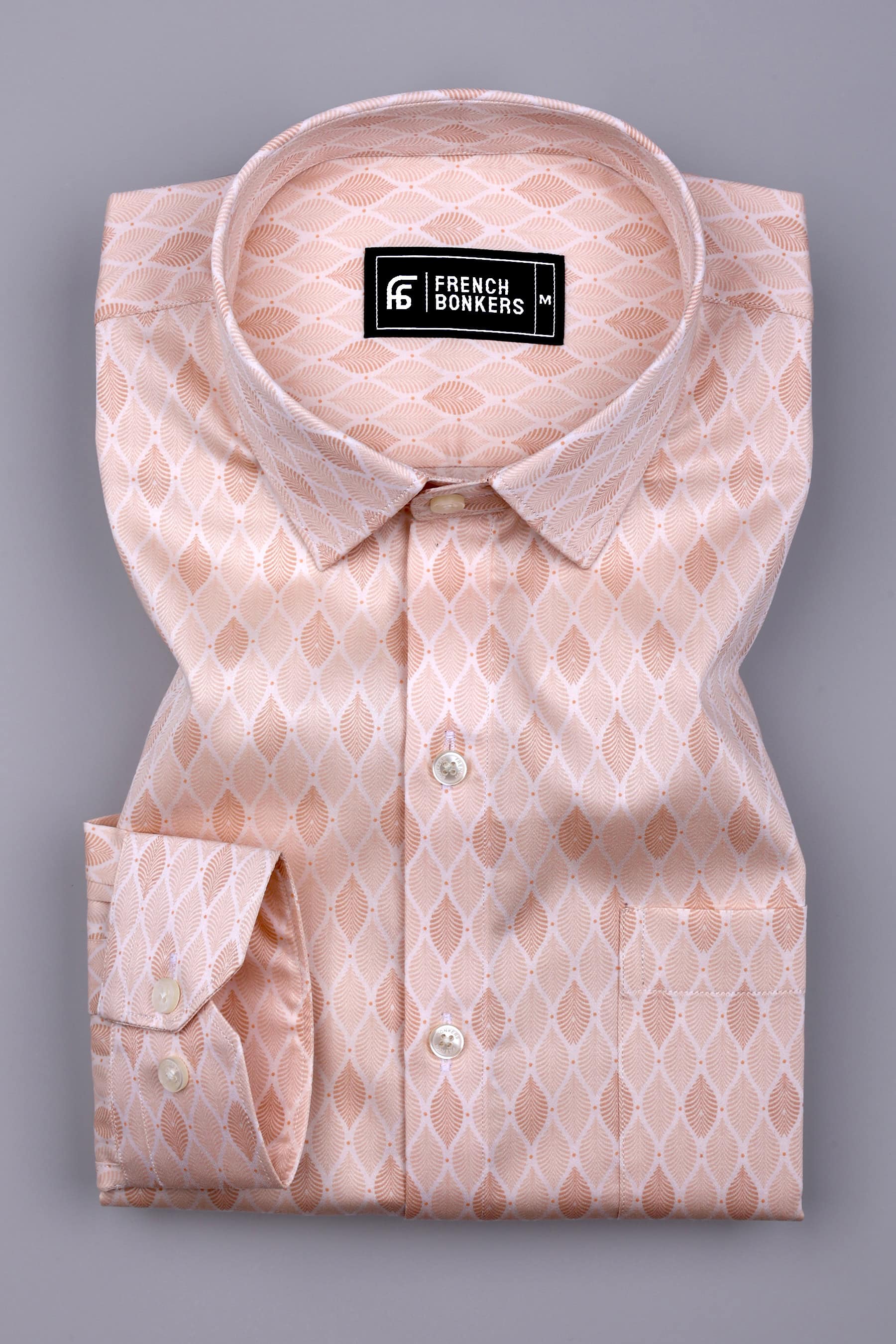 Crayola Peach Orange Leaf Printed Cotton Shirt