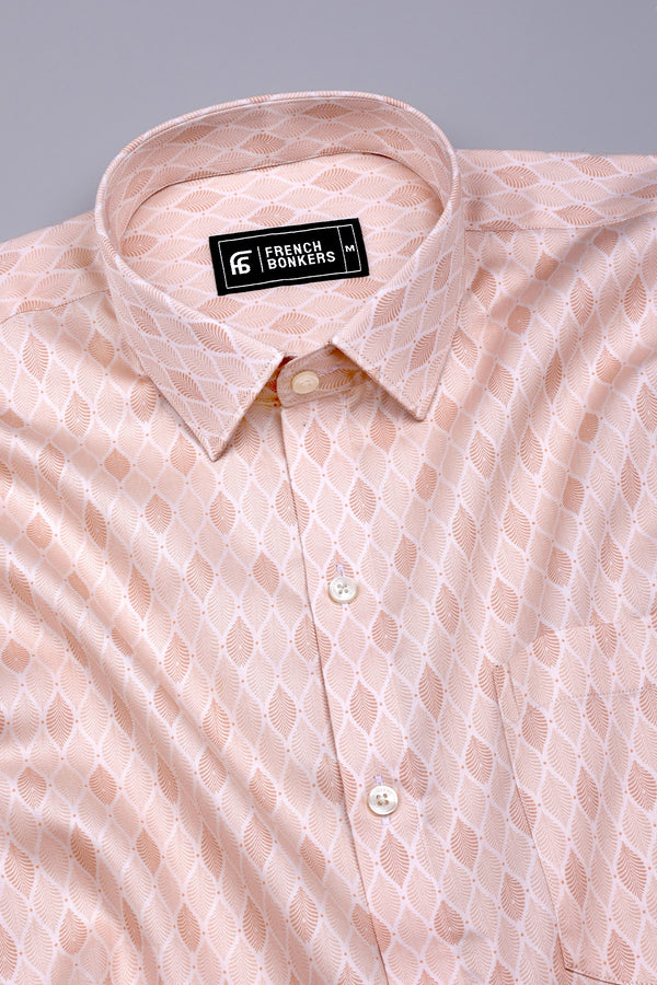 Crayola Peach Orange Leaf Printed Cotton Shirt
