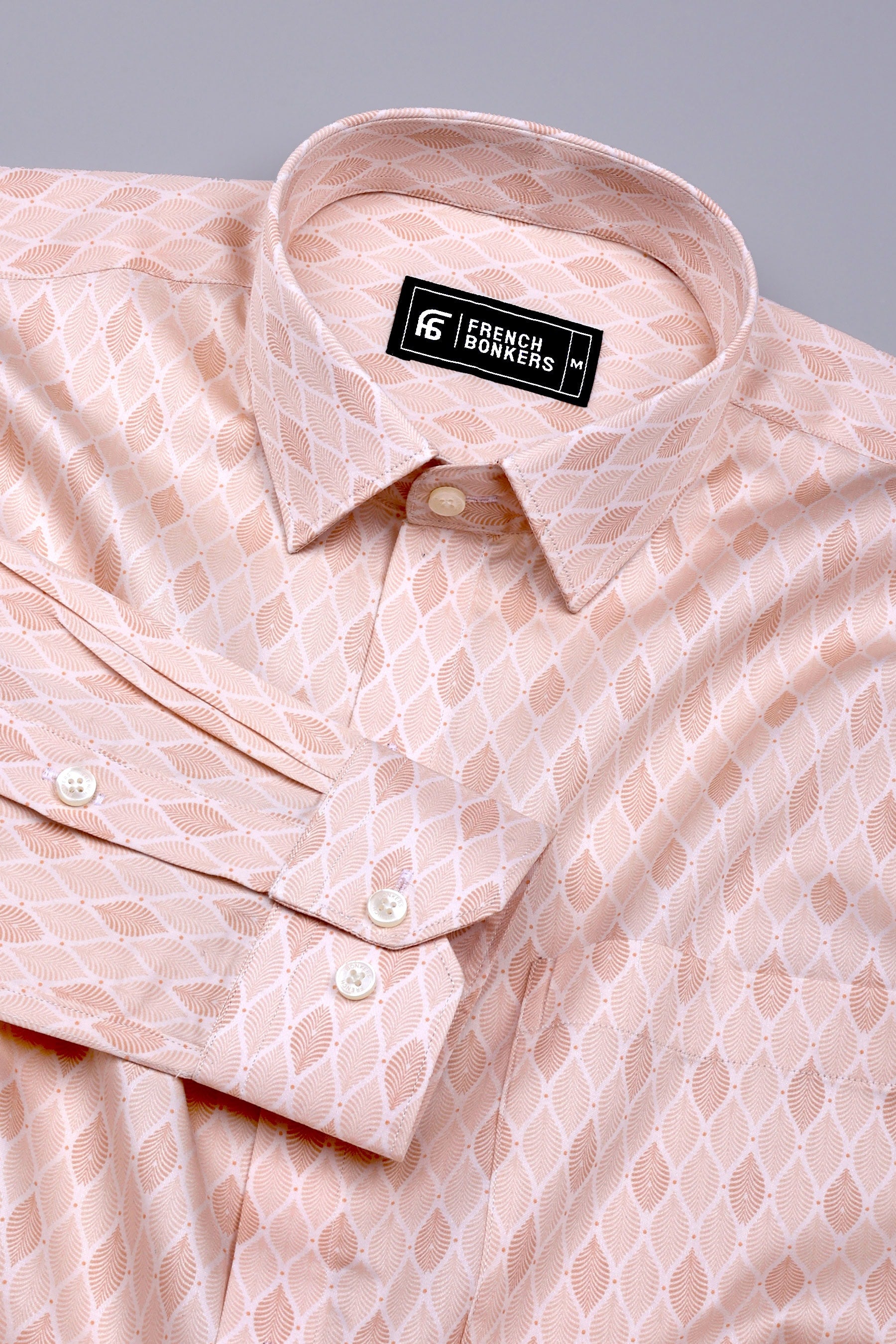 Crayola Peach Orange Leaf Printed Cotton Shirt