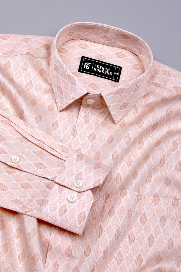 Crayola Peach Orange Leaf Printed Cotton Shirt