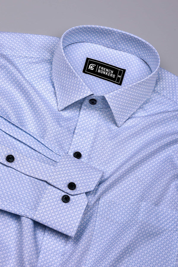 Cloud Blue With White Printed Formal Cotton Shirt