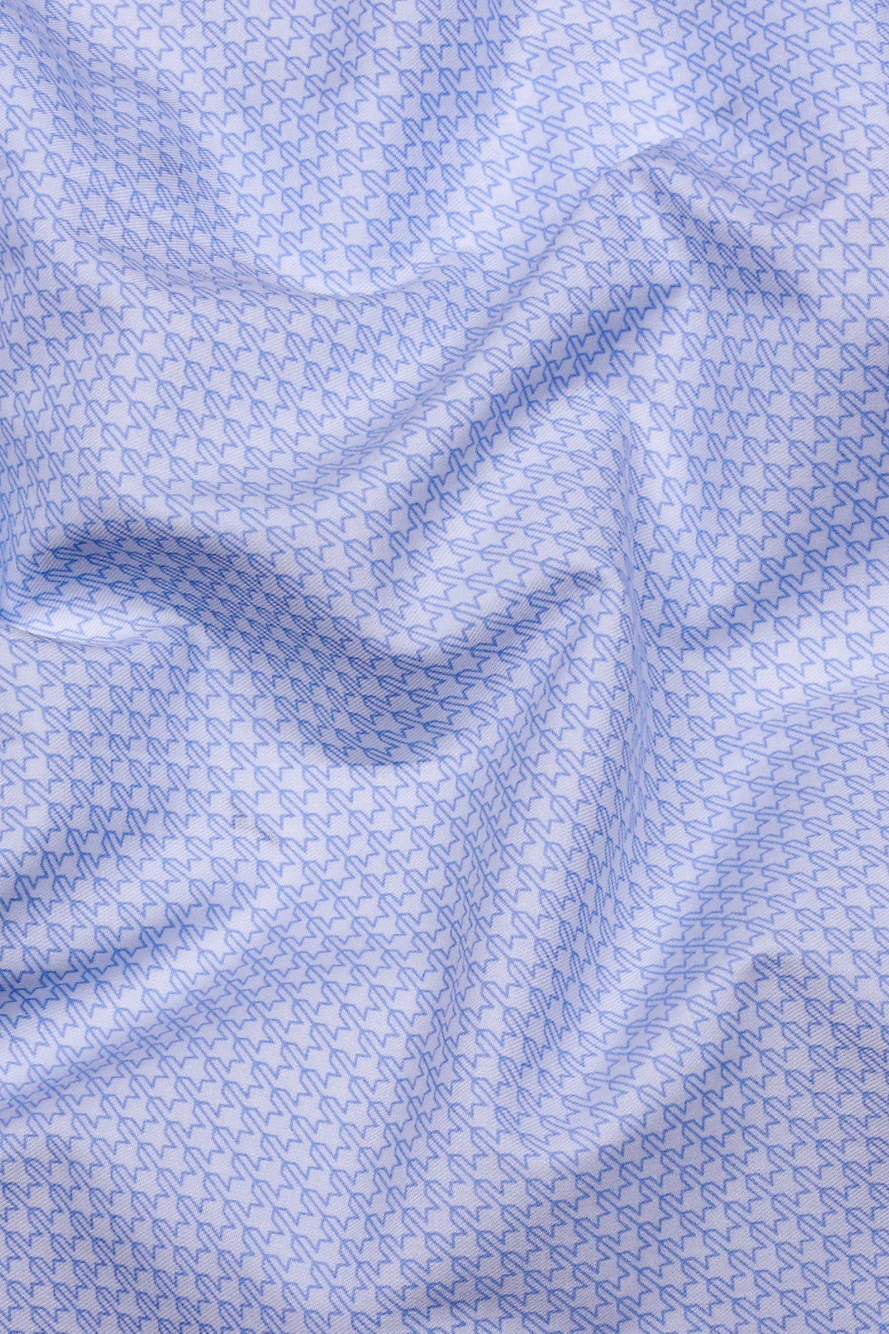 Cloud Blue With White Printed Formal Cotton Shirt