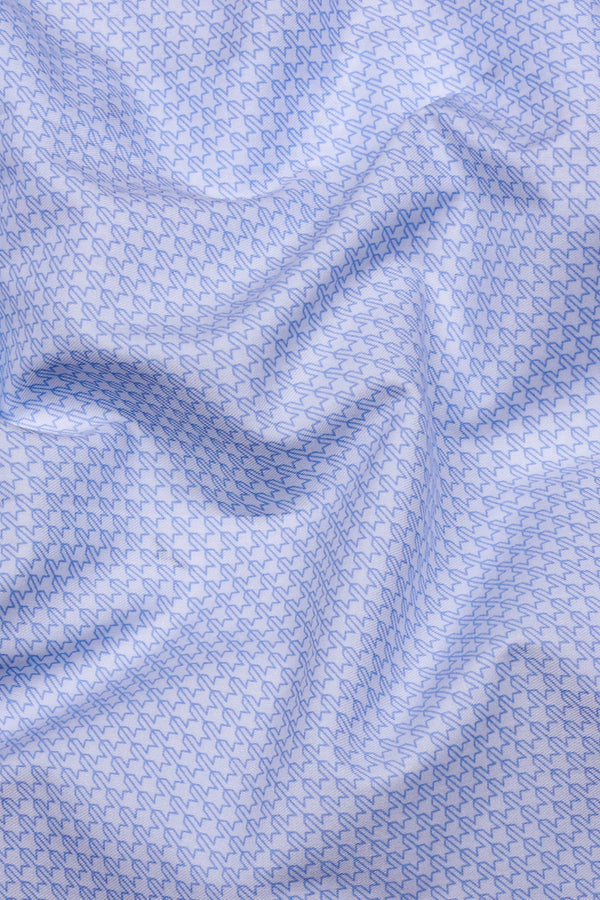 Cloud Blue With White Printed Formal Cotton Shirt