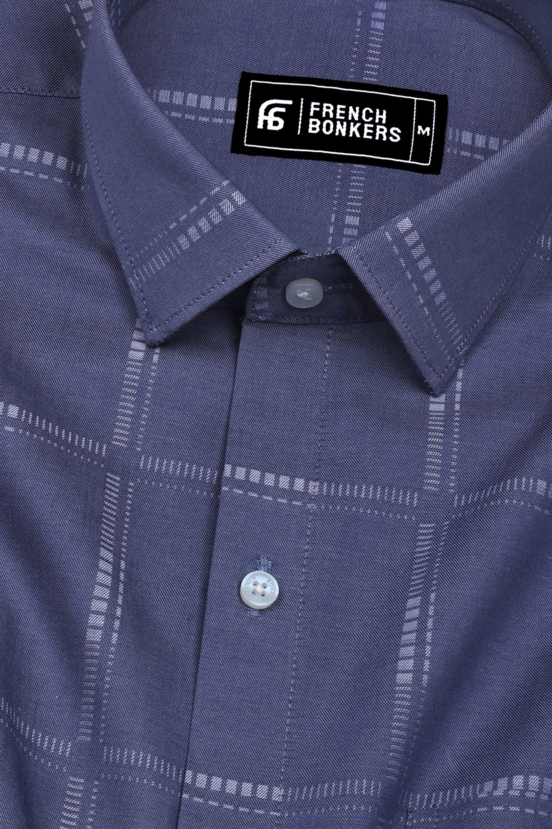 Ash Blue With White Jacquard Check Cotton Shirt