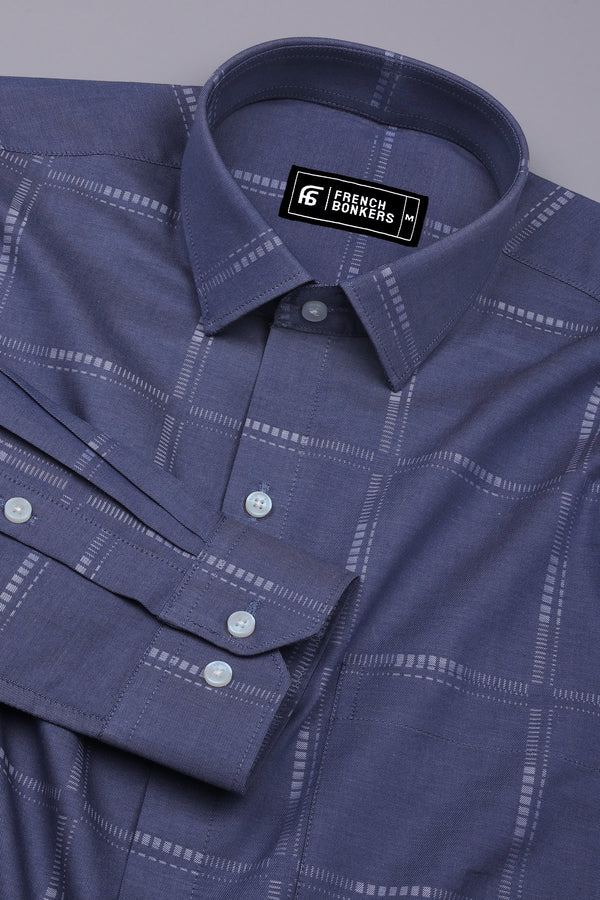 Ash Blue With White Jacquard Check Cotton Shirt