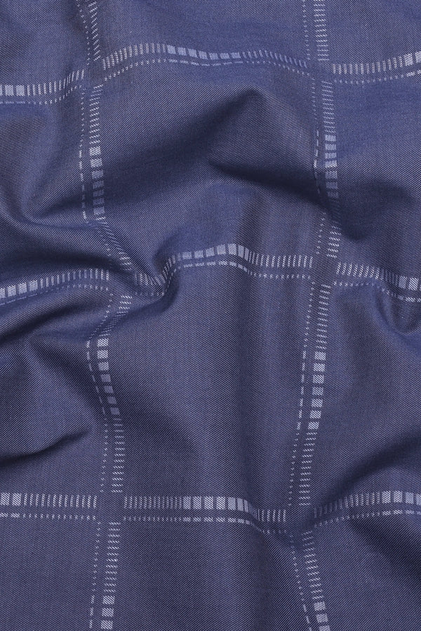 Ash Blue With White Jacquard Check Cotton Shirt