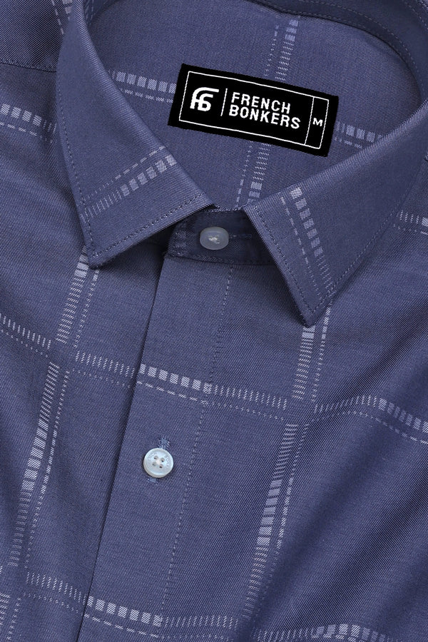 Ash Blue With White Jacquard Check Cotton Shirt