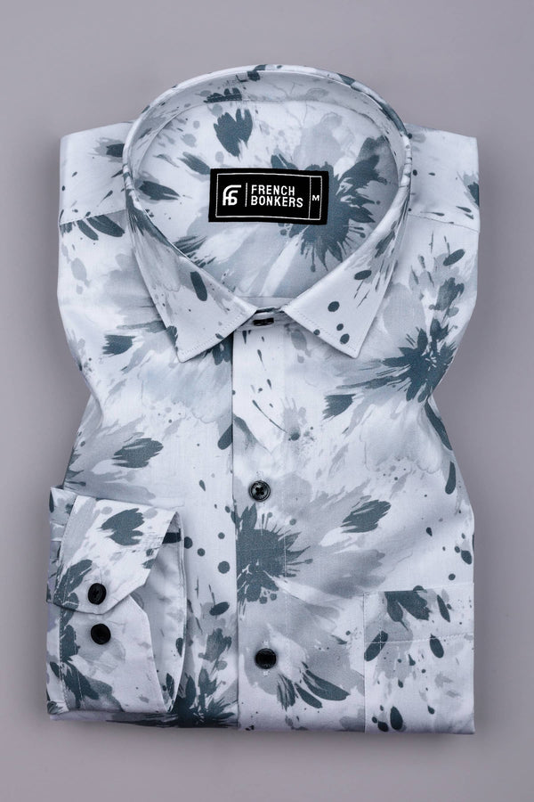 Anchor Grey With White Printed Cotton Shirt