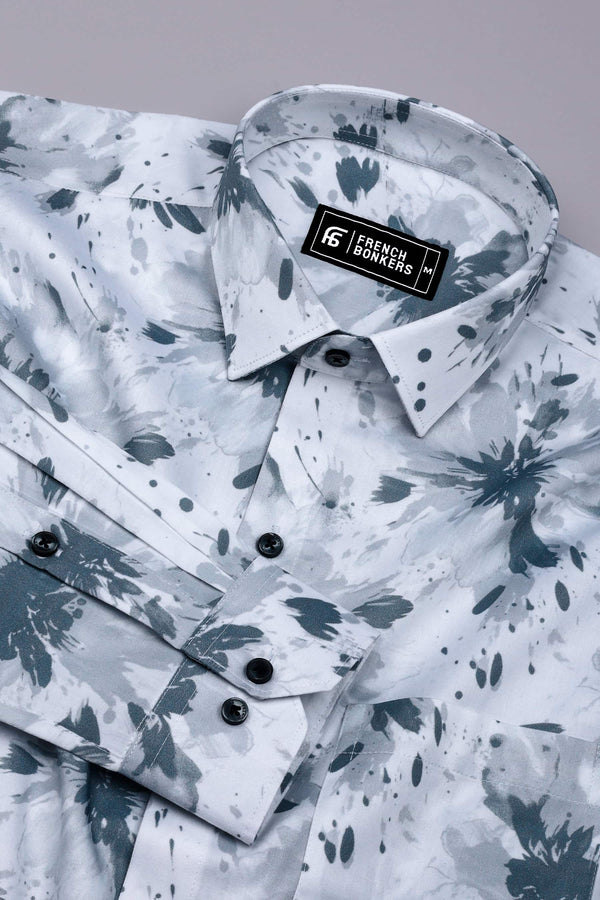 Anchor Grey With White Printed Cotton Shirt