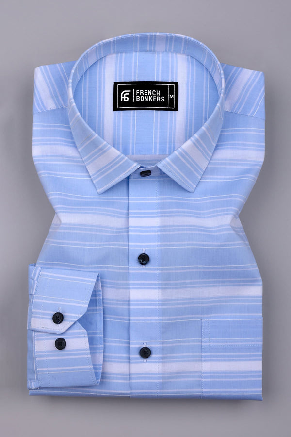 Oshiro SkyBlue Weft Stripe Oxford Cotton Shirt