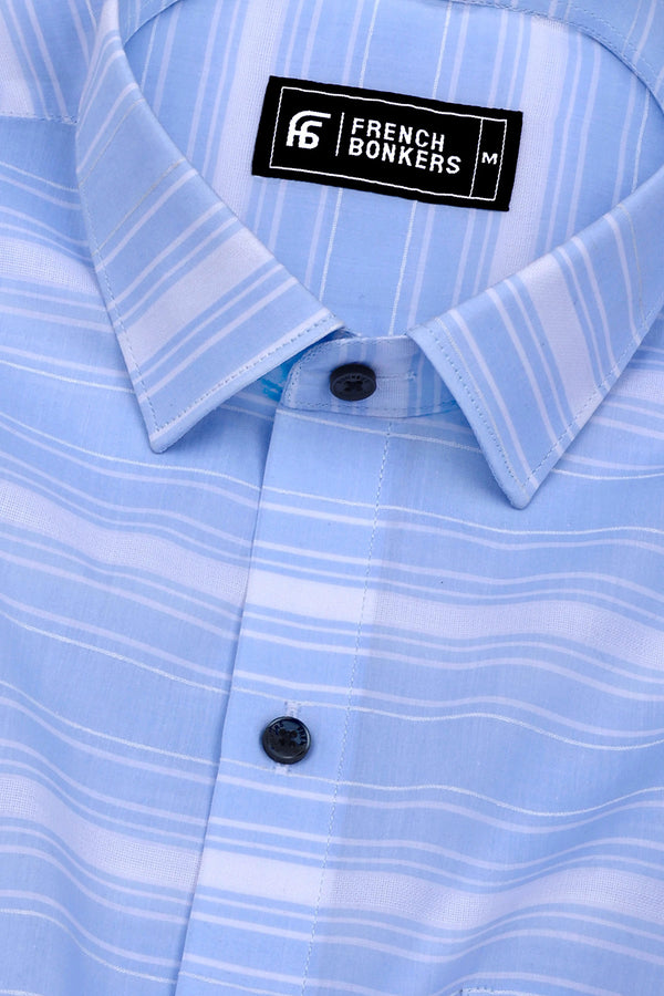 Oshiro SkyBlue Weft Stripe Oxford Cotton Shirt