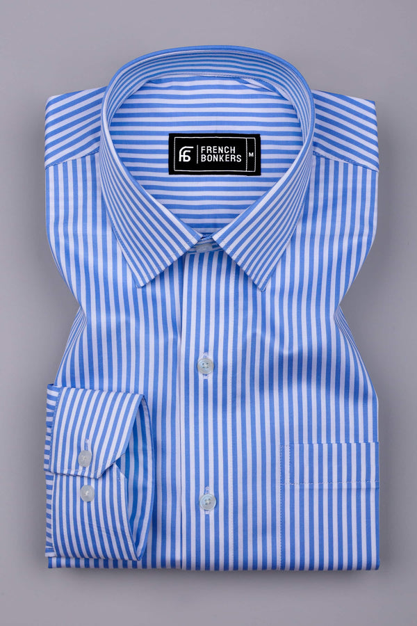 Gem Blue Twill Stripe Premium Giza Shirt