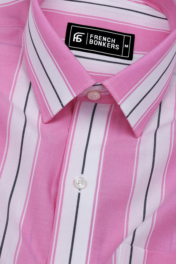Crisin Pink With White Stripe Cotton Shirt