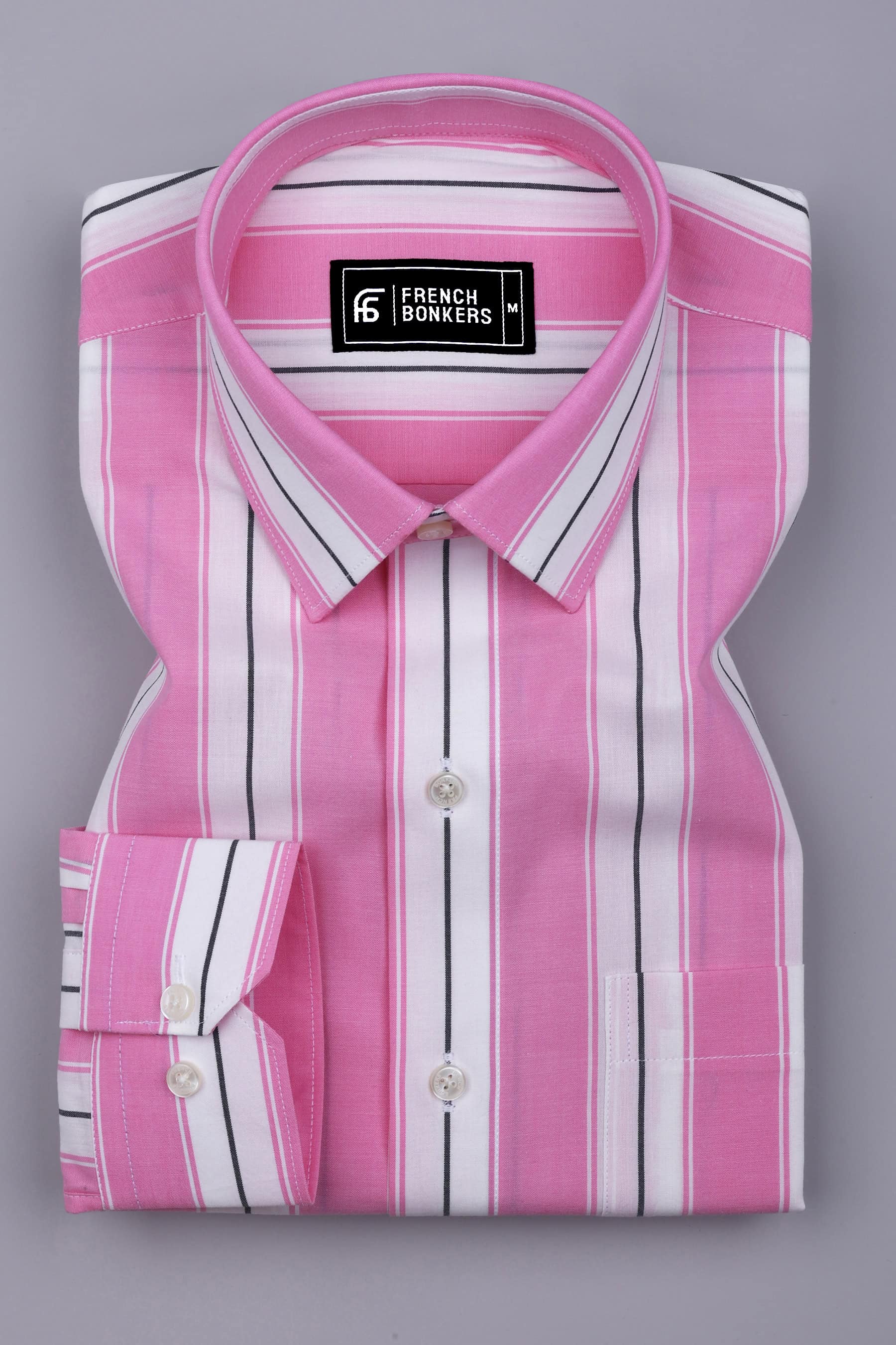 Crisin Pink With White Stripe Cotton Shirt