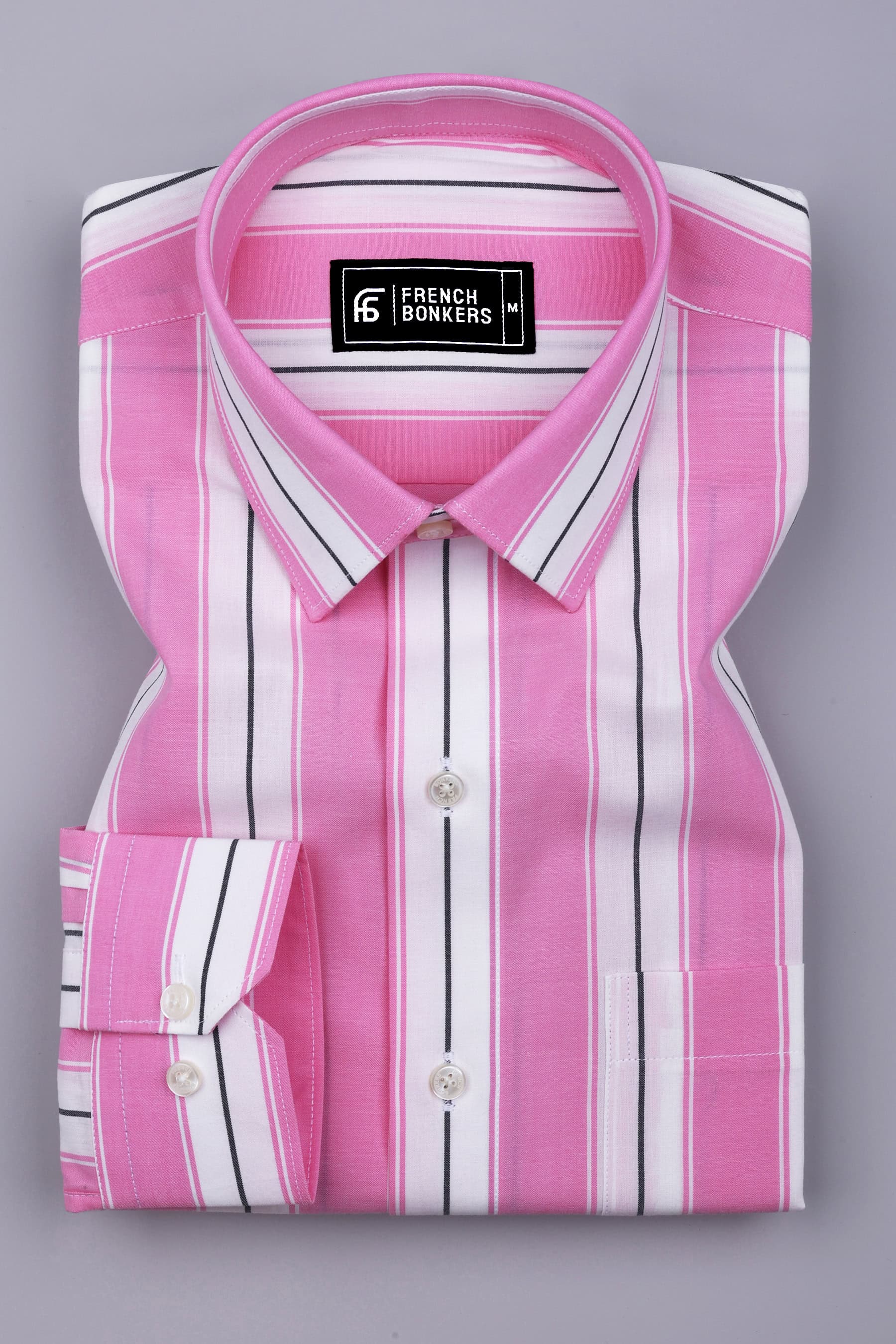 Crisin Pink With White Stripe Cotton Shirt