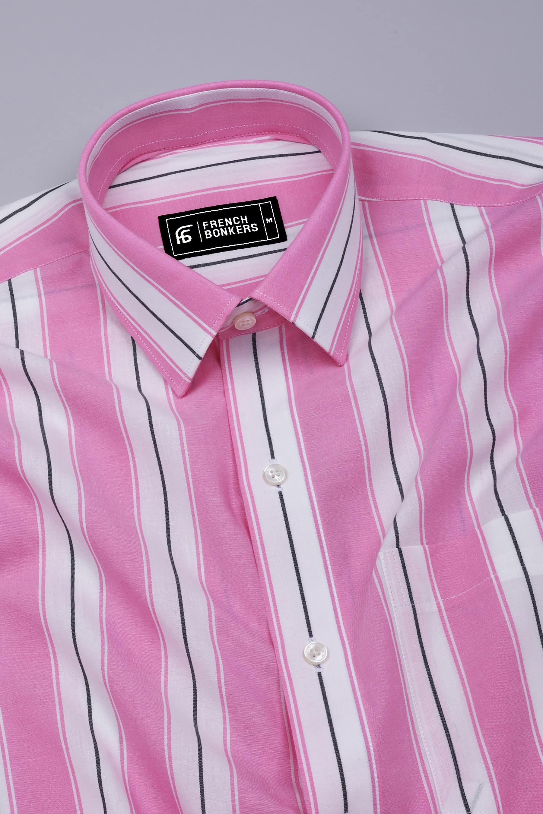 Crisin Pink With White Stripe Cotton Shirt