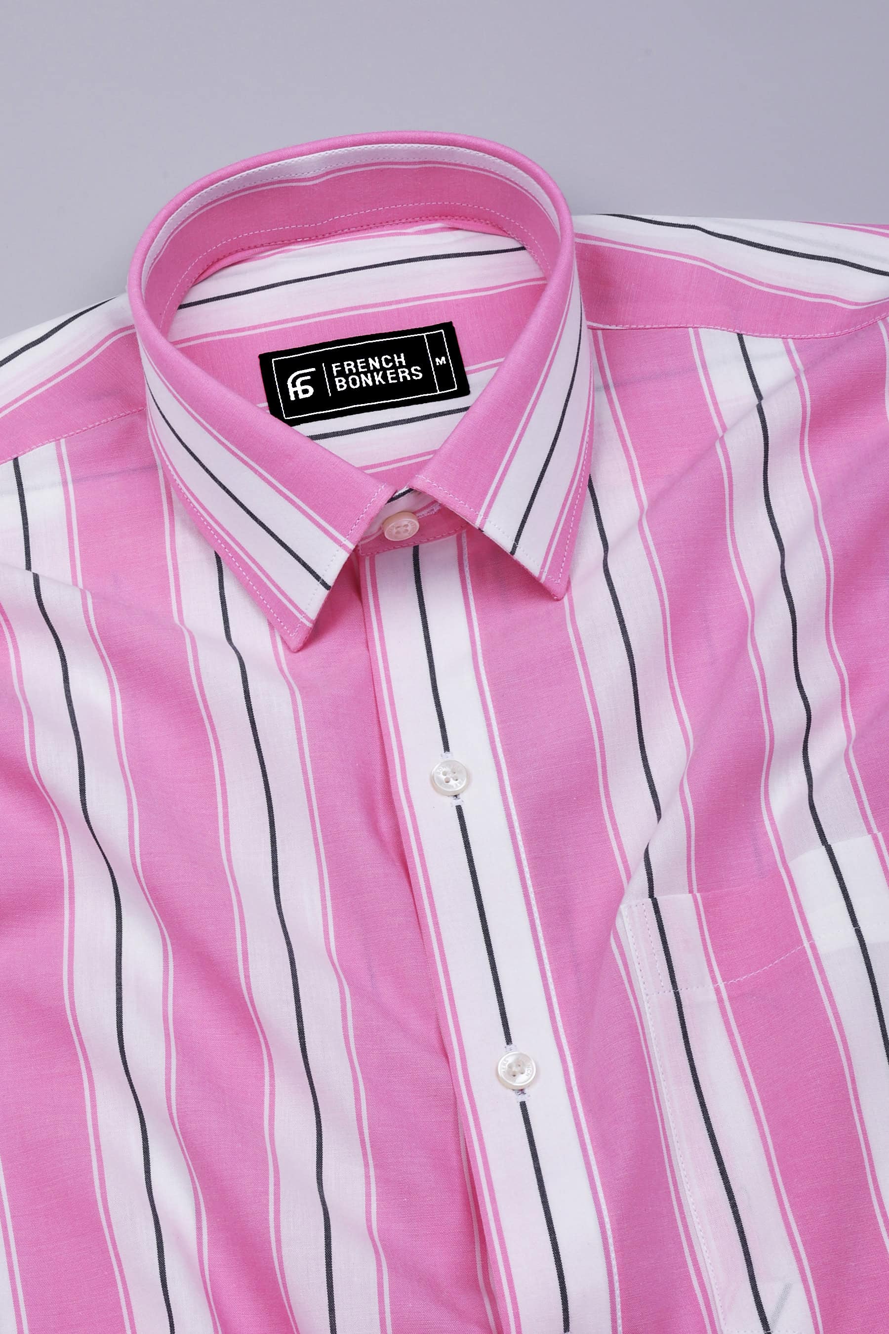 Crisin Pink With White Stripe Cotton Shirt