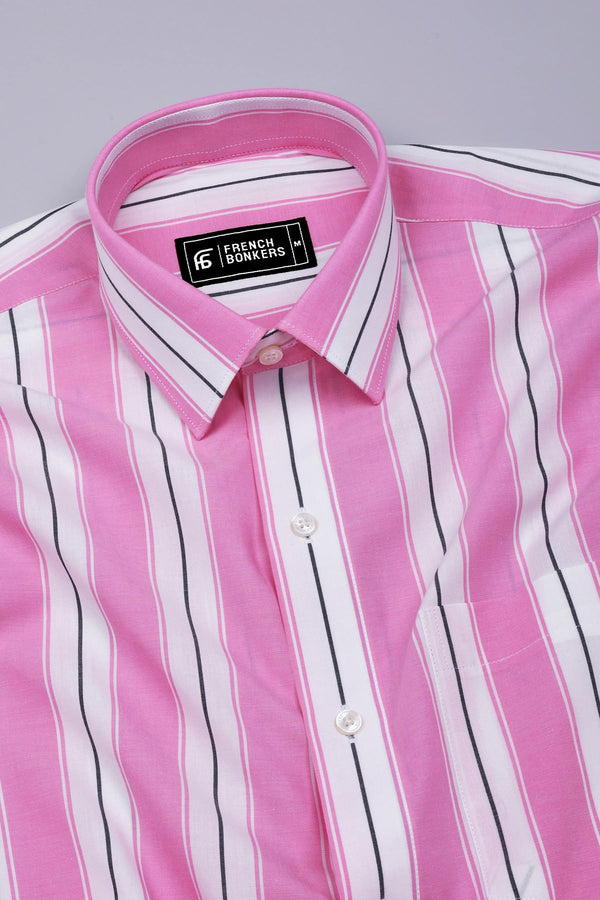 Crisin Pink With White Stripe Cotton Shirt