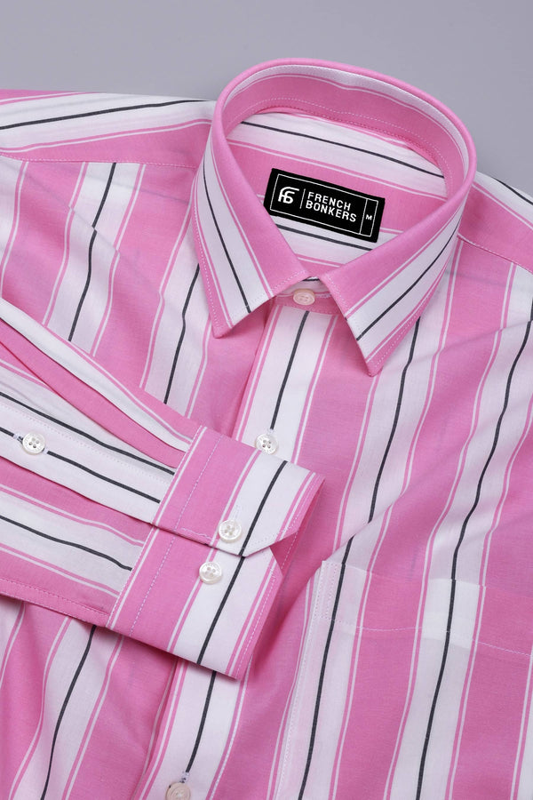 Crisin Pink With White Stripe Cotton Shirt