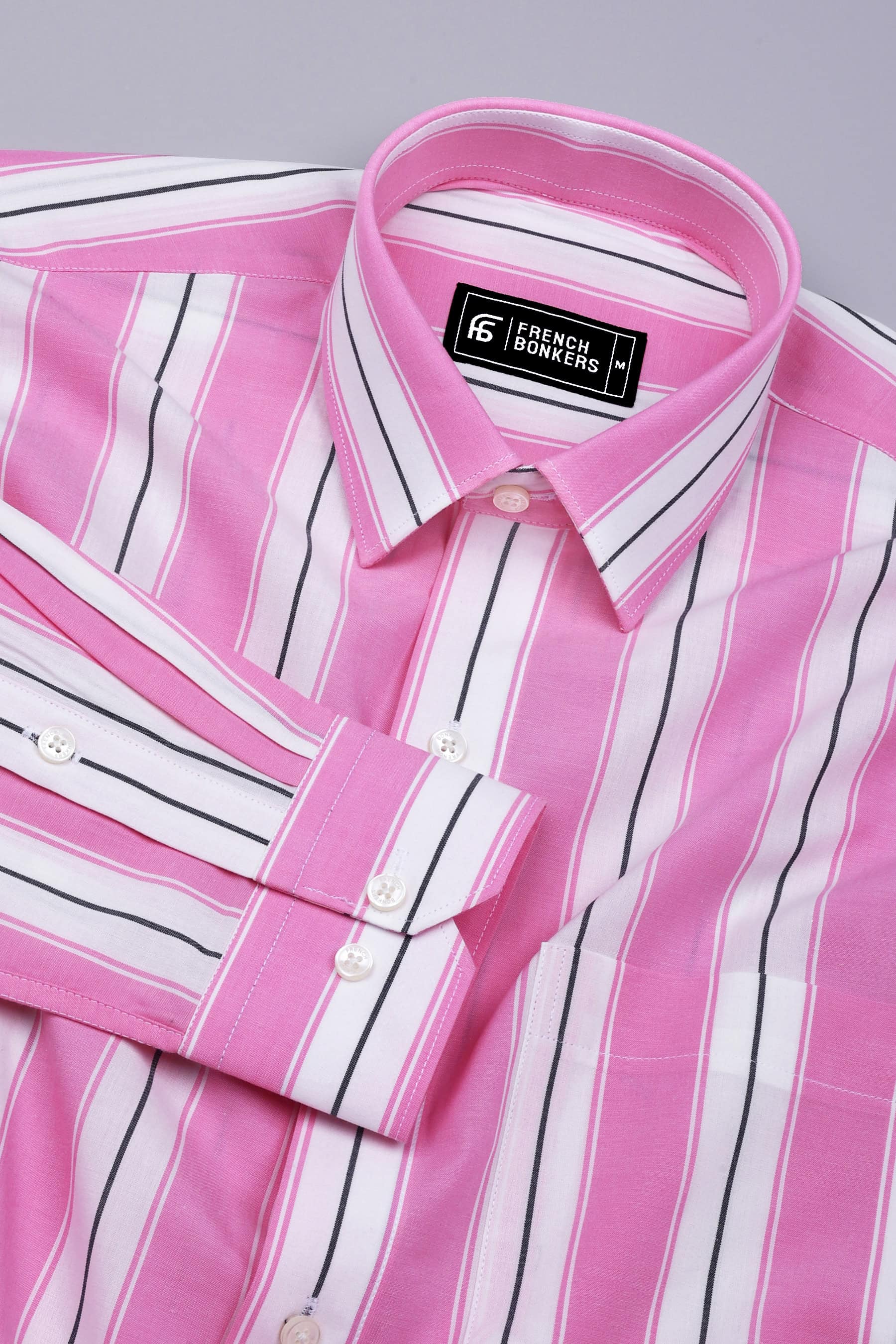 Crisin Pink With White Stripe Cotton Shirt