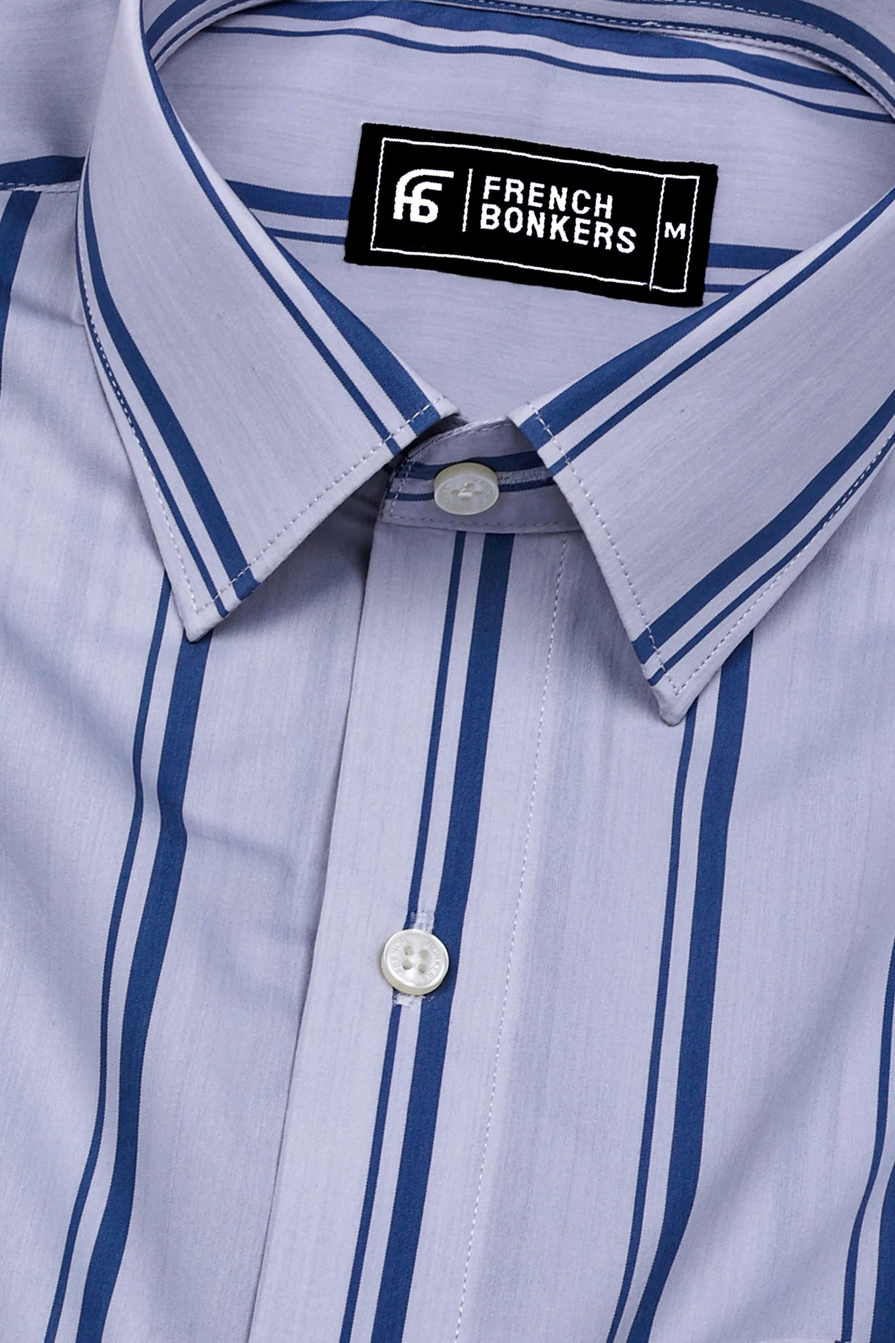 Zephy Grey With Blue Stripe Cotton Shirt