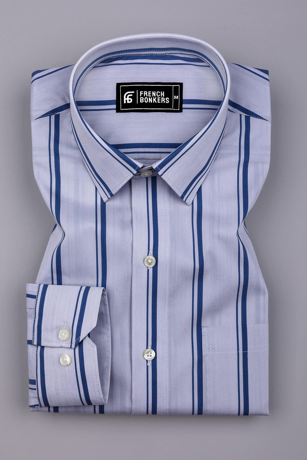 Zephy Grey With Blue Stripe Cotton Shirt