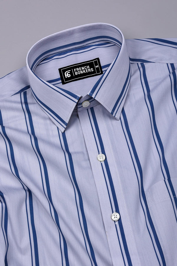 Zephy Grey With Blue Stripe Cotton Shirt