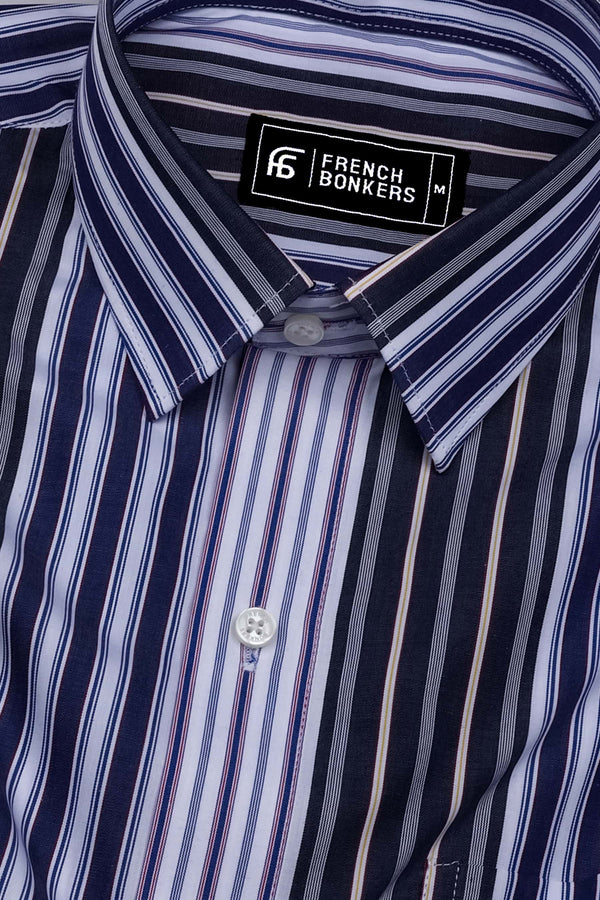 Denim Blue With Multicolor Stripe Cotton Shirt