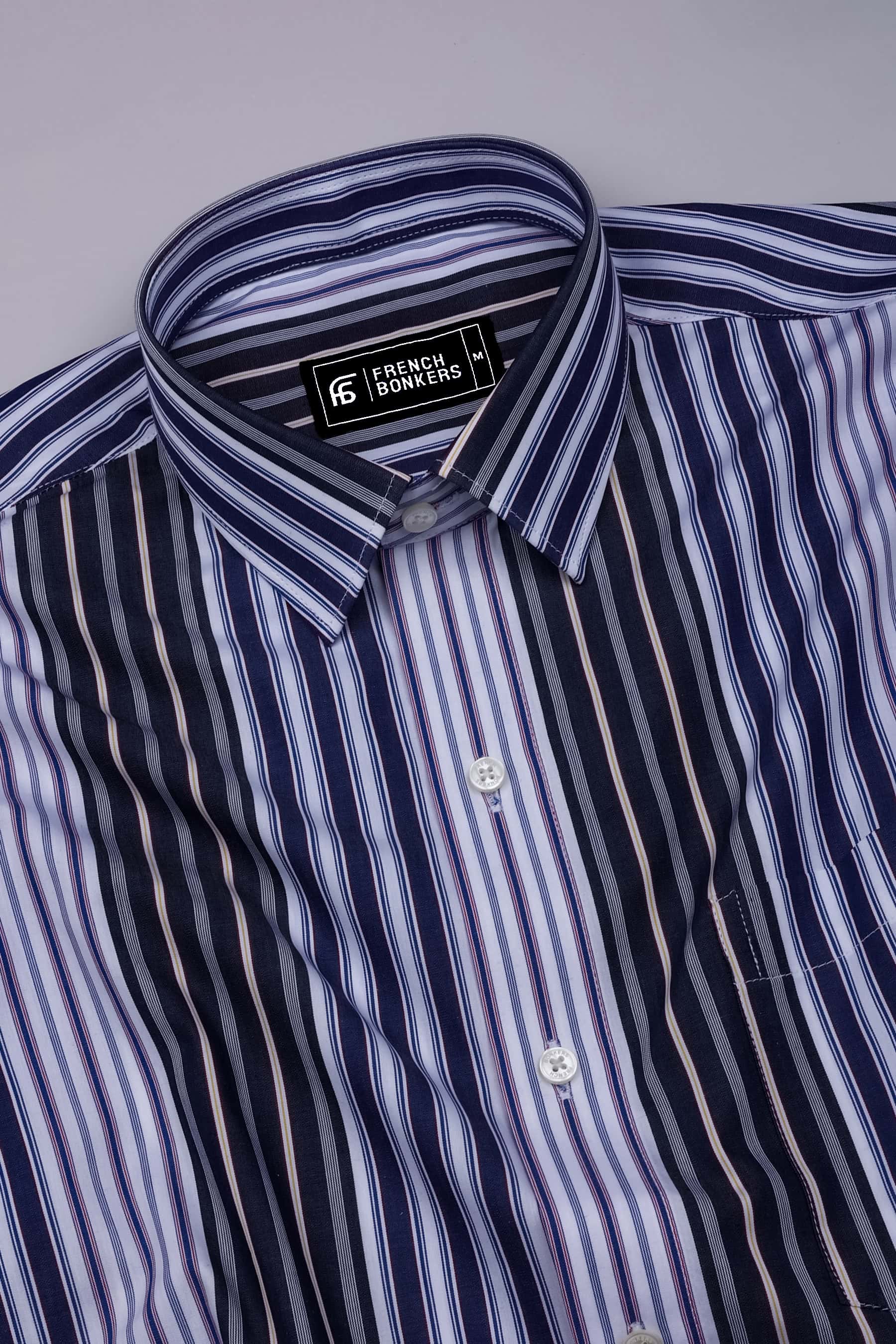 Denim Blue With Multicolor Stripe Cotton Shirt